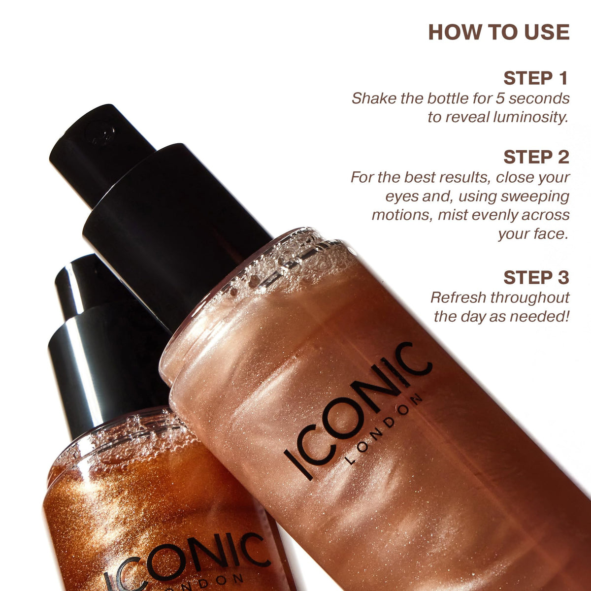 ICONIC LONDON bottle held in hand illustrating 4.22 fl oz travel-friendly size and portability