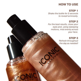 ICONIC LONDON bottle held in hand illustrating 4.22 fl oz travel-friendly size and portability
