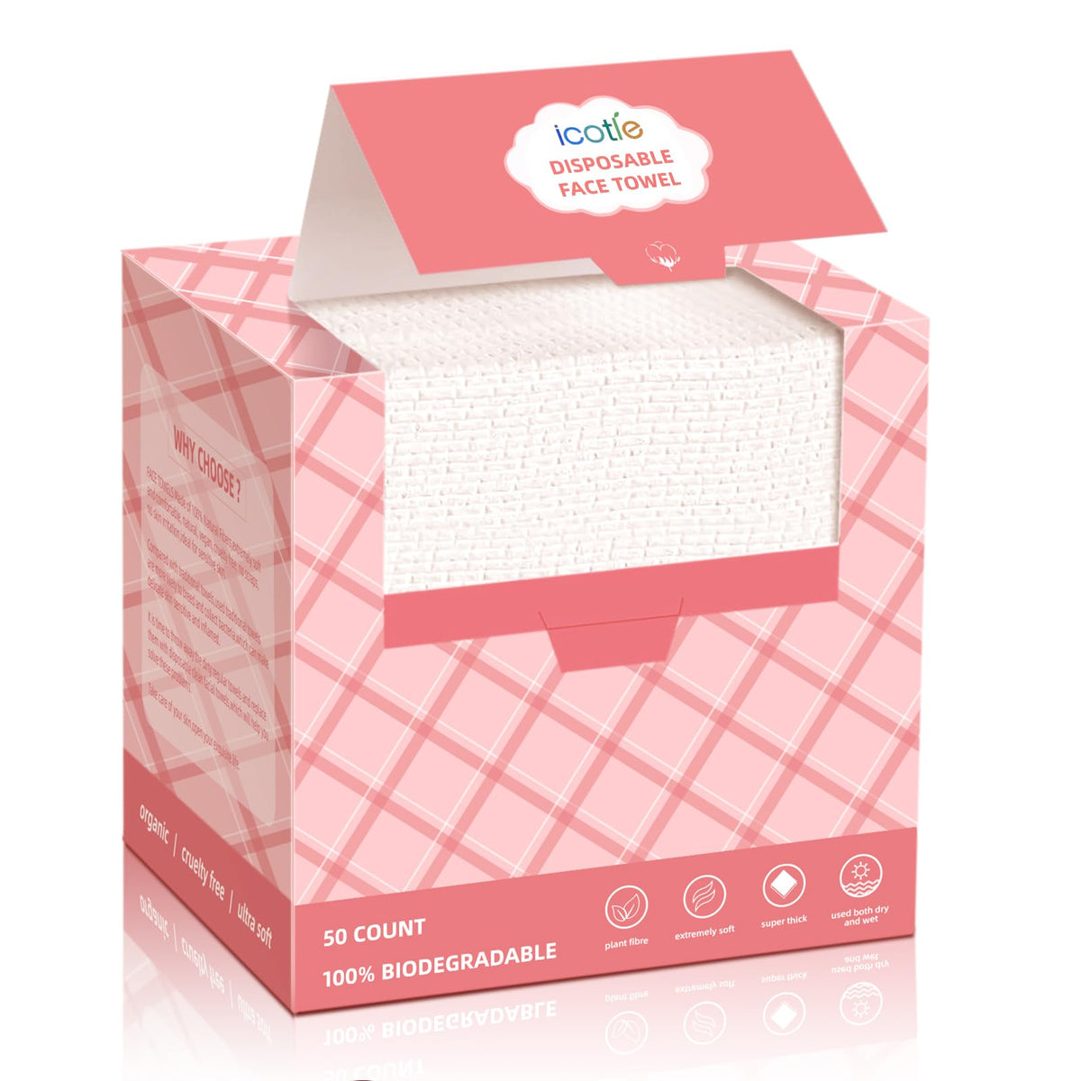 ICOTLE front packaging showing 50-count pack and size benefit