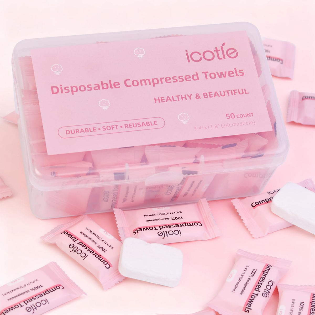 ICOTLE towel in hand for scale showing compact coin-to-cloth expansion benefit