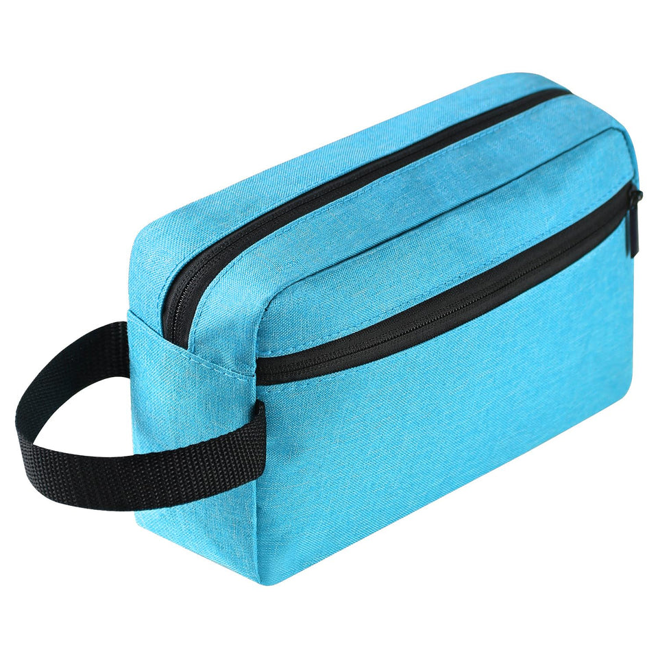 Icramsy front view of lake blue bag showing compact design and durable fabric