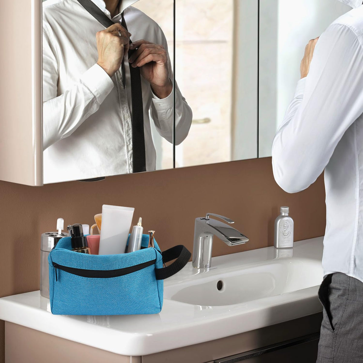 Icramsy next to toiletries showing true size and packing capacity