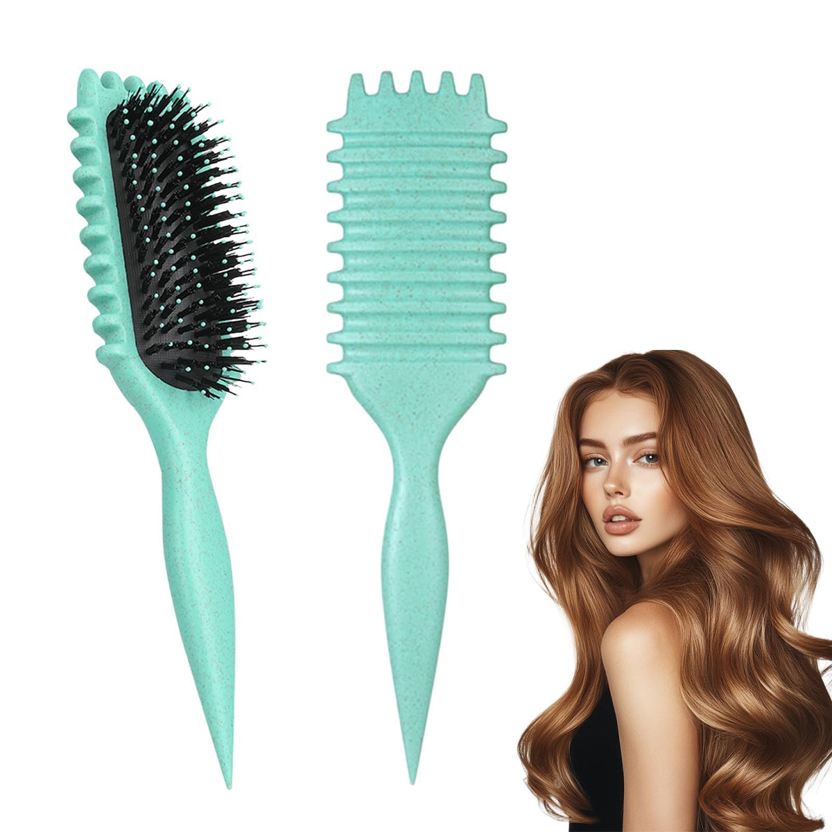 iDAOLI front view of green curl defining brush showing neat tooth layout and easy styling