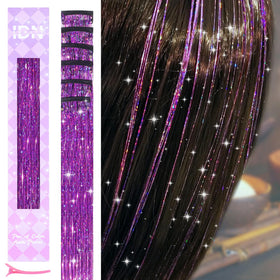 IDN BEAUTY front packaging showing six purple tinsel clips for quick styling