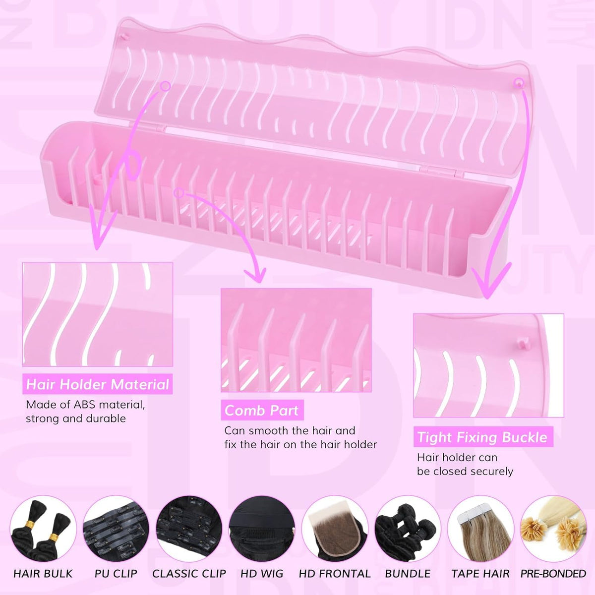 IDN BEAUTY close-up of ABS teeth protecting extensions from tangles