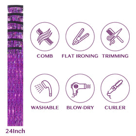IDN BEAUTY purple tinsel clipped into adult hair for game day sparkle and team pride