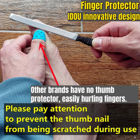 IDOU file alongside a ruler showing 7-inch length for extended reach and leverage