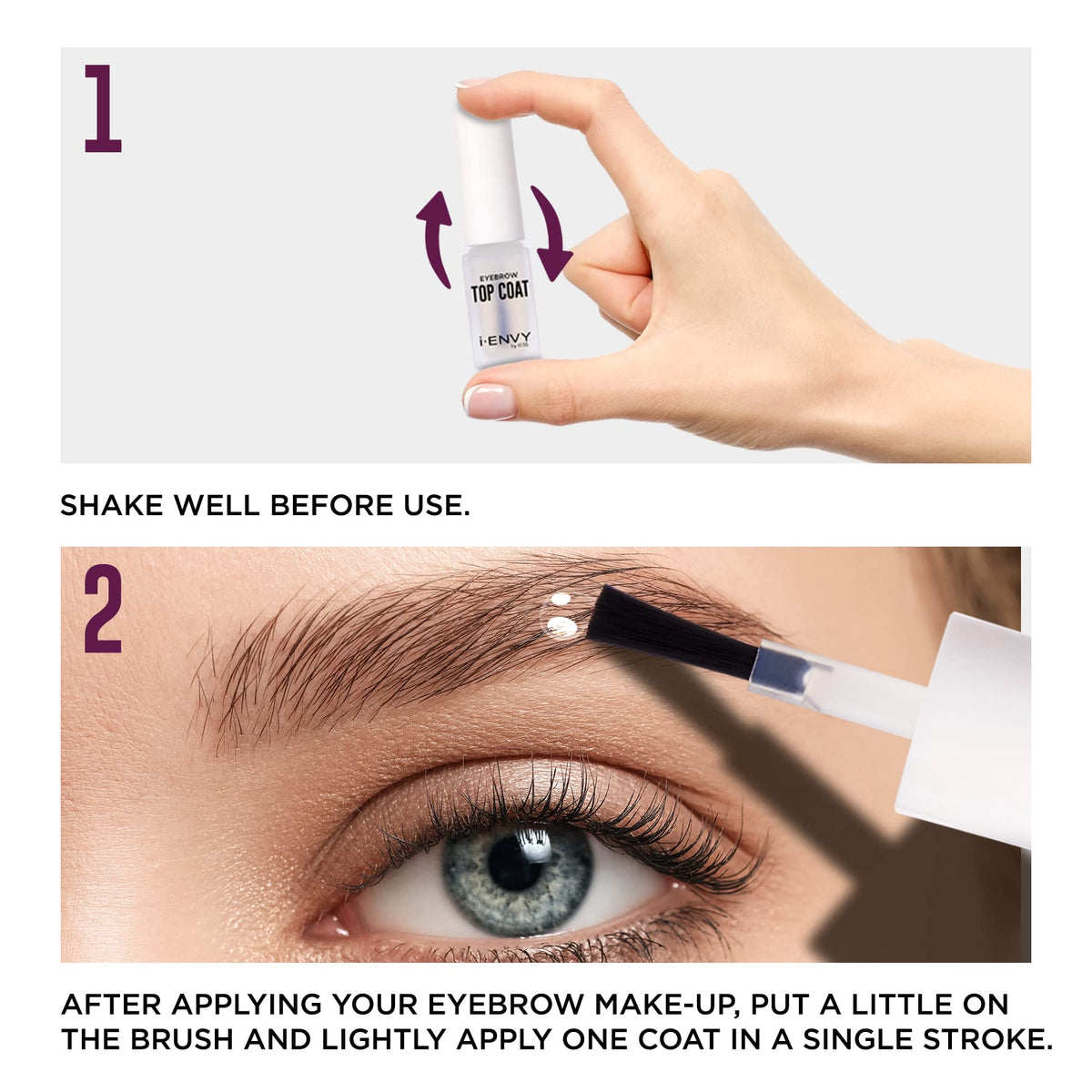 iENVY before and after brows demonstrating smudge-proof shape and definition