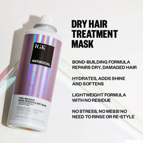 IGK Antisocial fine mist spray close-up demonstrating even coverage and lightweight feel
