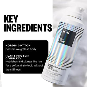 IGK Big Time ingredients label highlighting Nordic Cotton and proteins