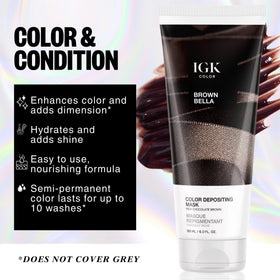 IGK Brown Bella before and after on medium brown hair showing depth enhancement benefit