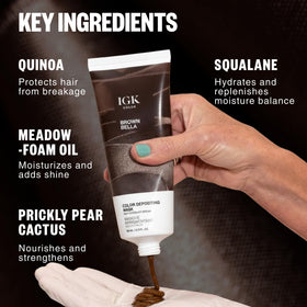 IGK Brown Bella being combed through hair showing smooth application and detangling benefit