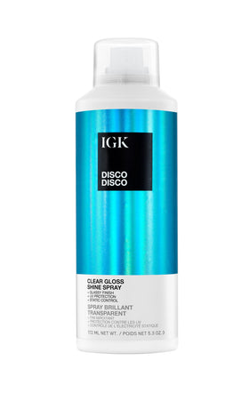 IGK spray bottle front packaging showing branding and gloss benefit