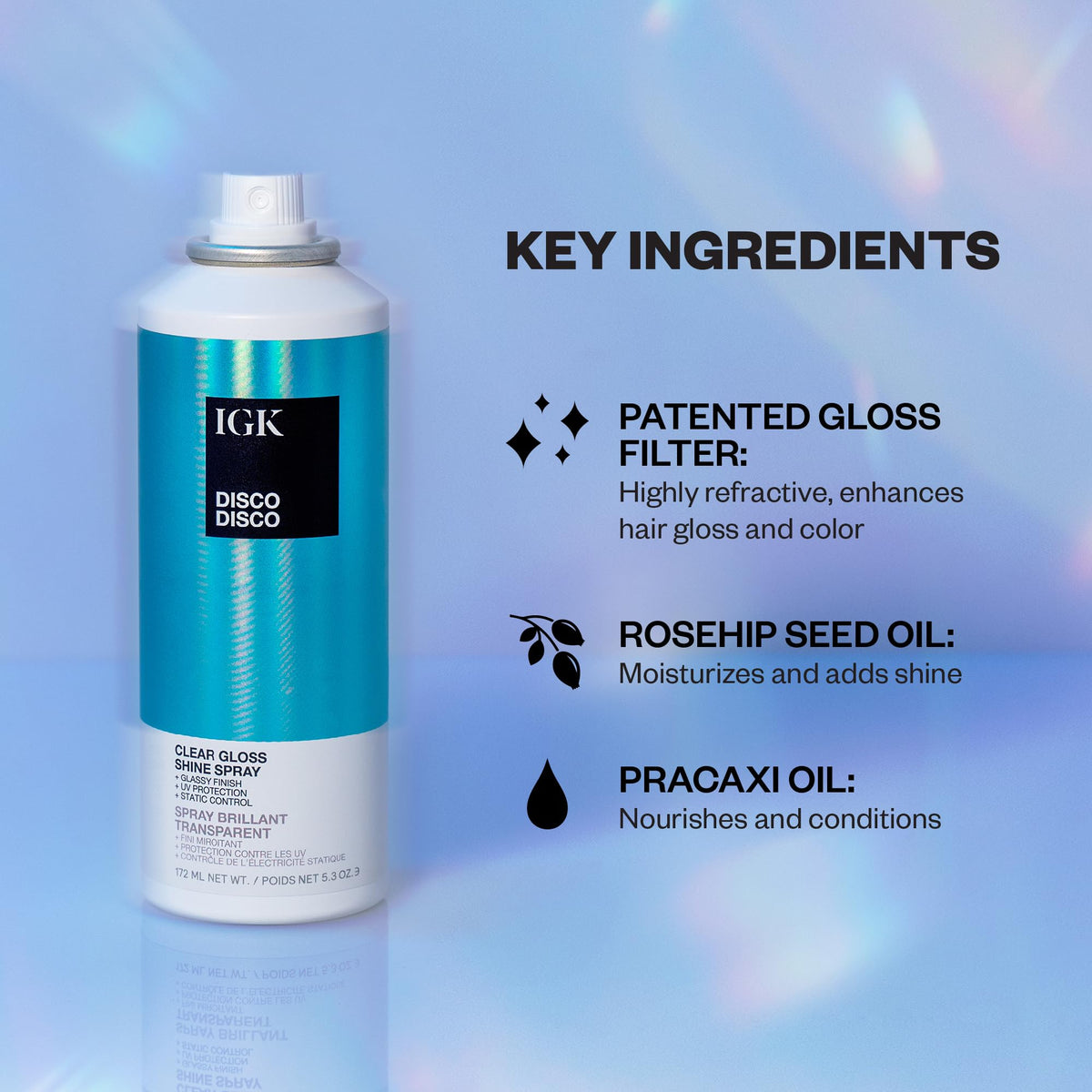 IGK before-and-after hair shot highlighting amplified glossy finish