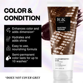 IGK Electric Bronze before and after on warm brunette demonstrating enhanced bronze tones