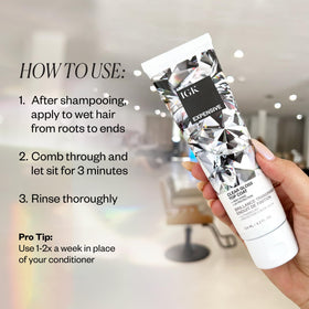 IGK Expensive applied in shower showing quick three-minute treatment for glossy hair