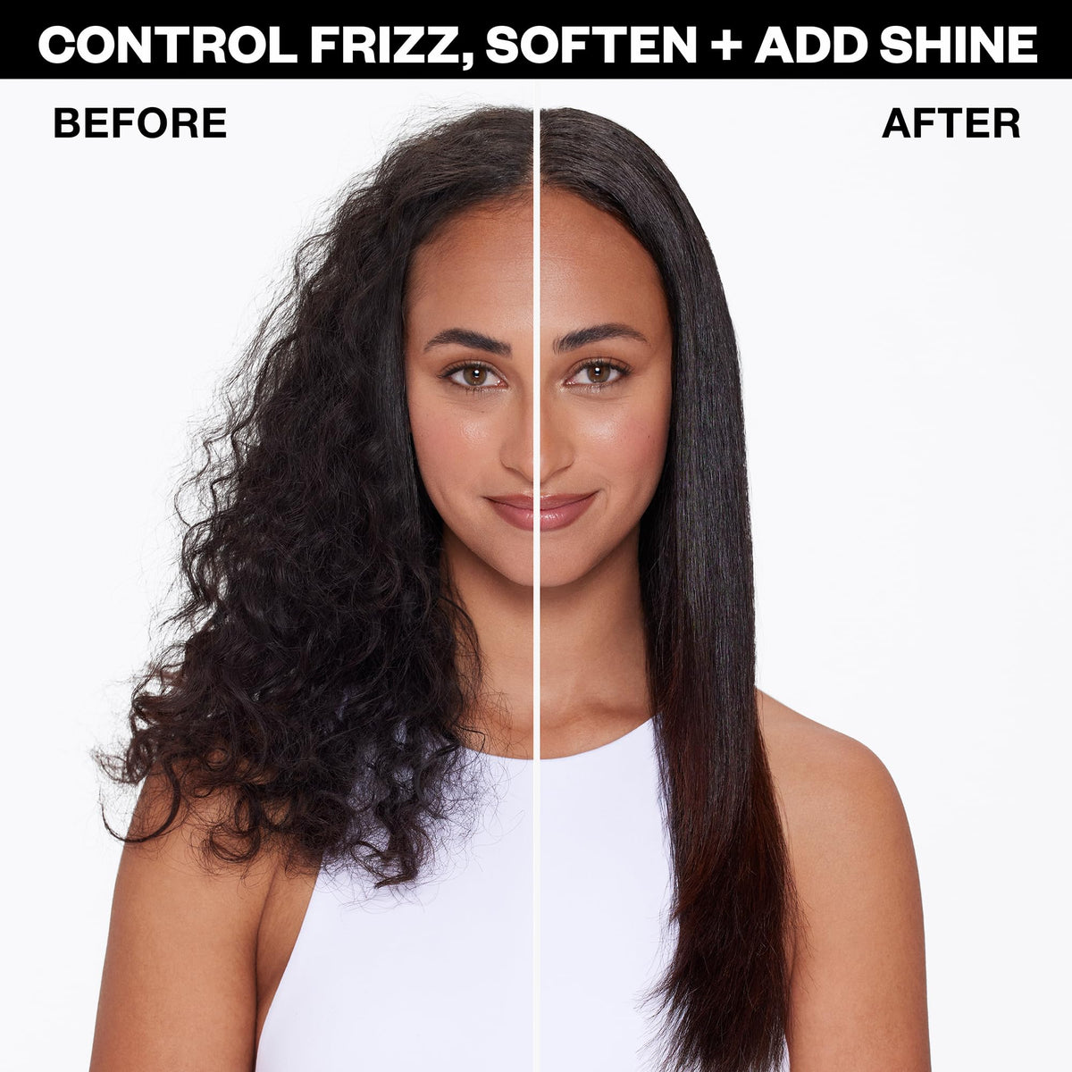 IGK before and after hair image showing reduced frizz and glossy finish