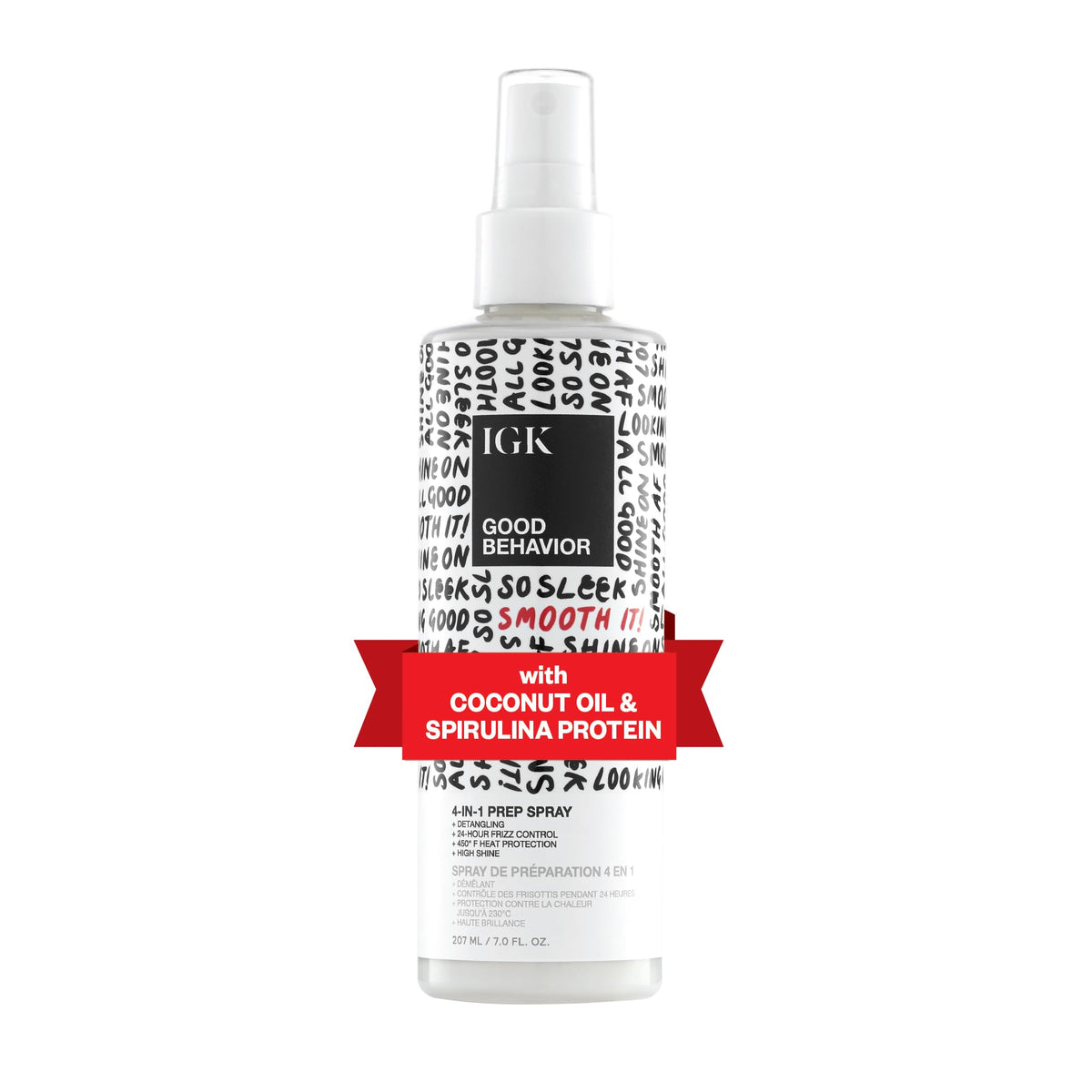 IGK bottle front view showing packaging and 7 oz size benefit