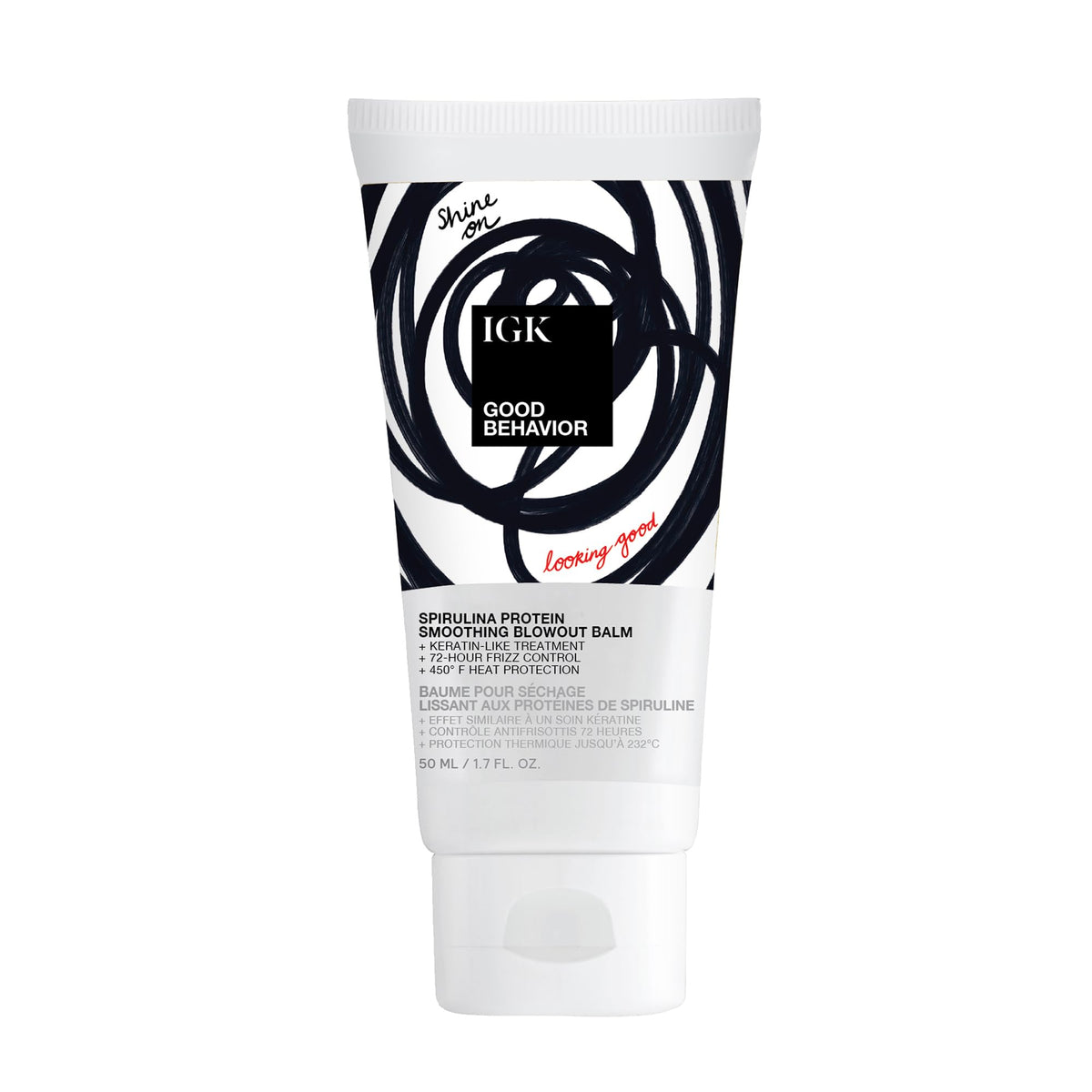 IGK Good Behavior travel-size front packaging showing bottle and label for travel convenience