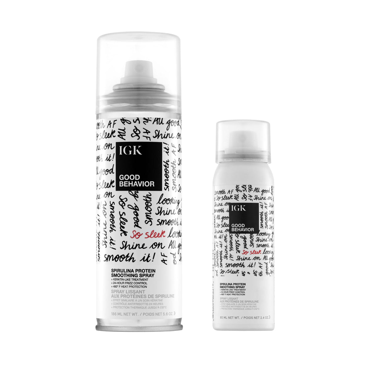 IGK front packaging showing full-size bottle and travel bottle, convenient duo benefit