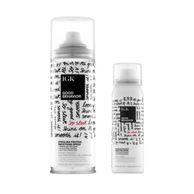 IGK front packaging showing full-size bottle and travel bottle, convenient duo benefit