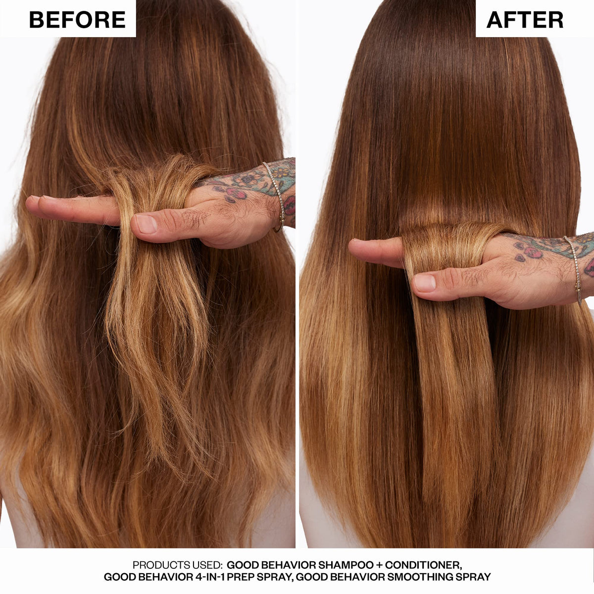 IGK lifestyle shot of styled hair outdoors showing frizz control and shine