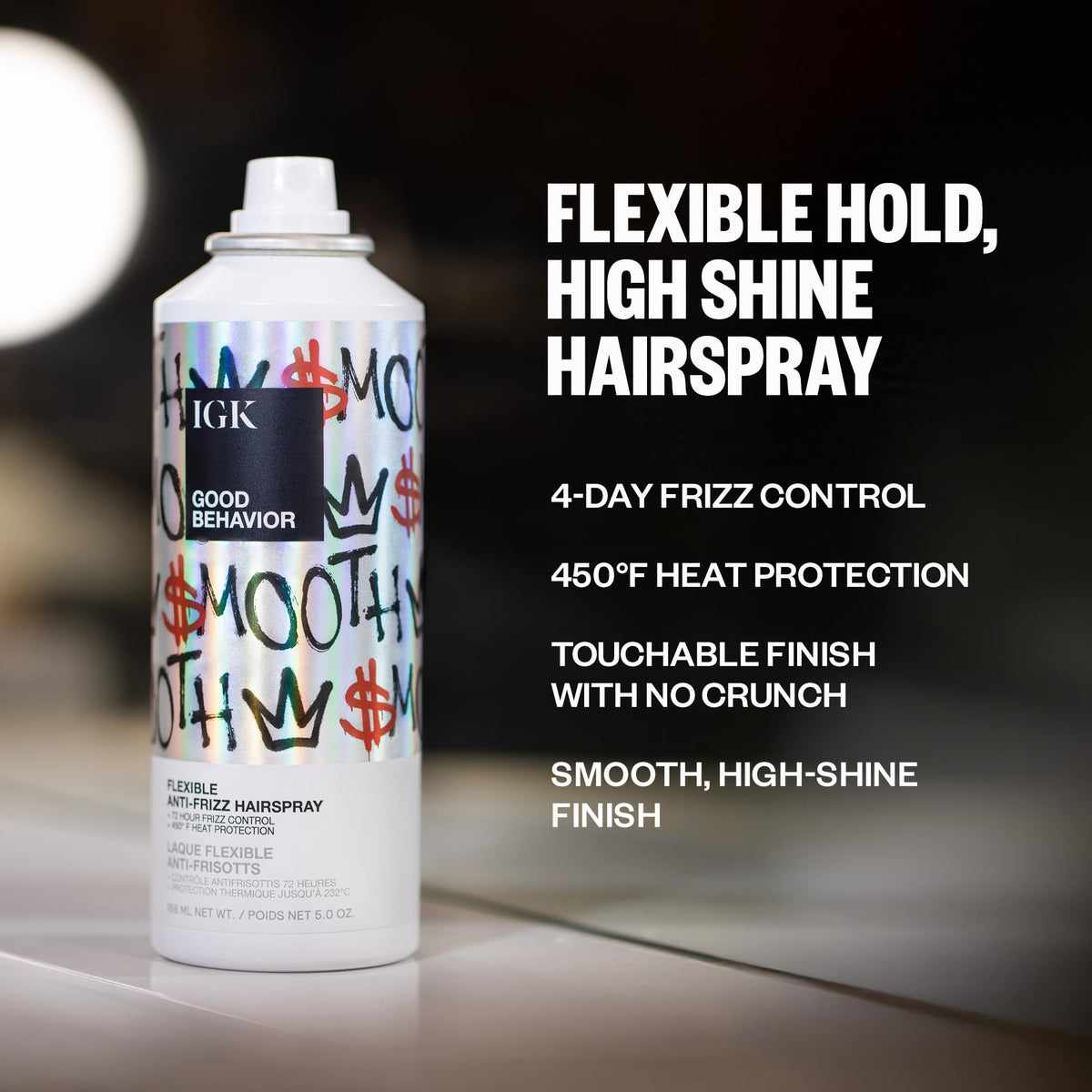 IGK Good Behavior spray nozzle in action delivering even mist for lightweight hold