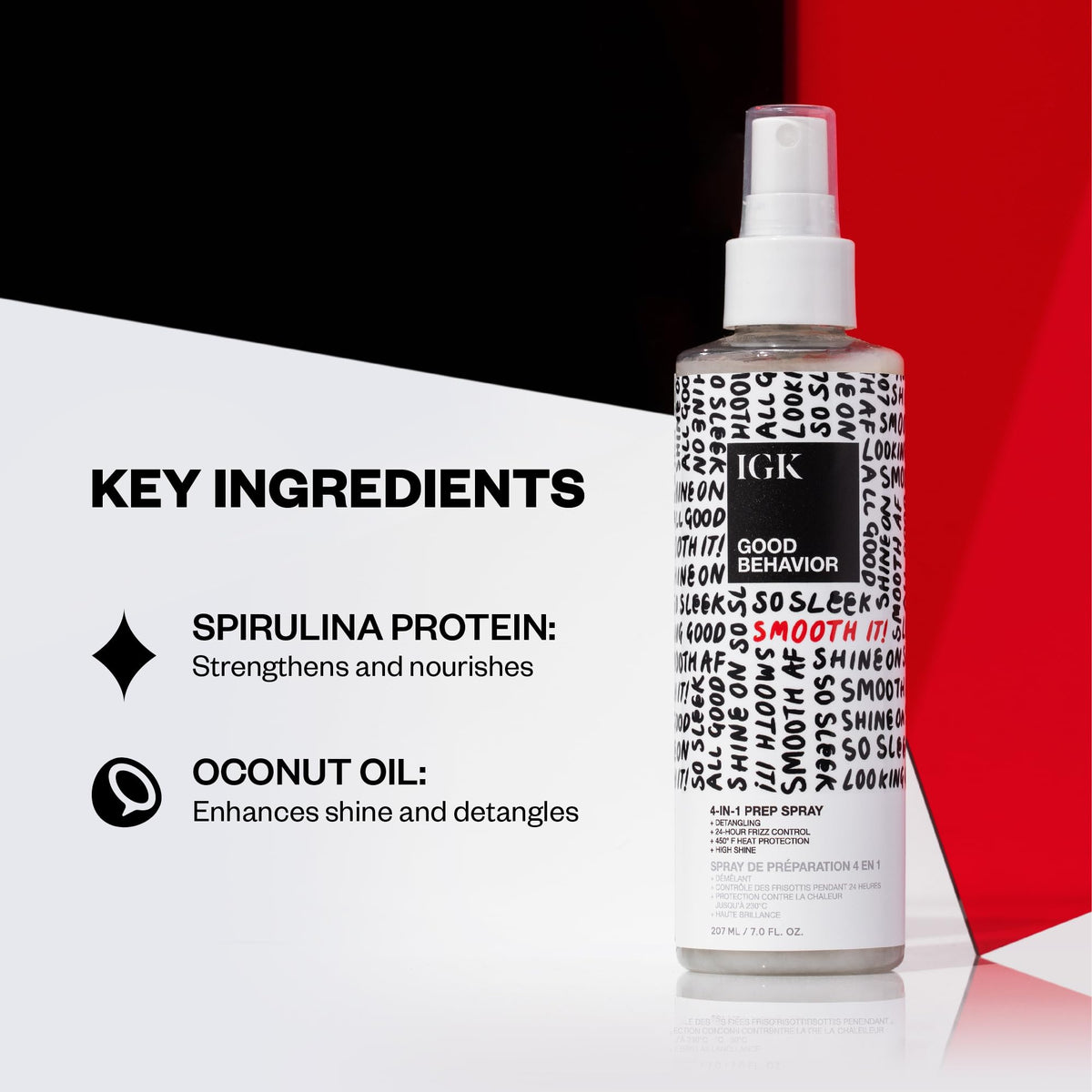 IGK spray texture on hand illustrating lightweight, non-greasy finish