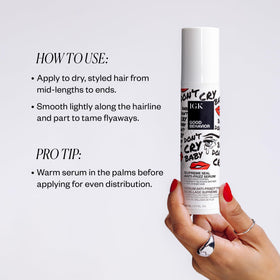IGK texture close-up showing lightweight serum for glossy finish