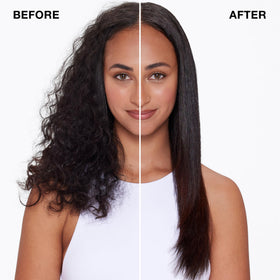 IGK before and after hair shot showing keratin-like glossy finish and manageability