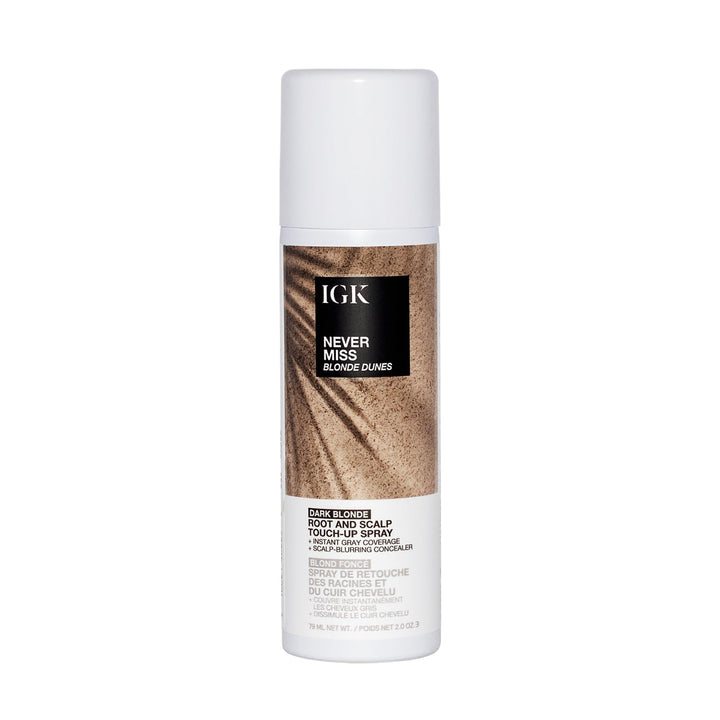 IGK front packaging showing dark blonde shade and product benefit of instant coverage