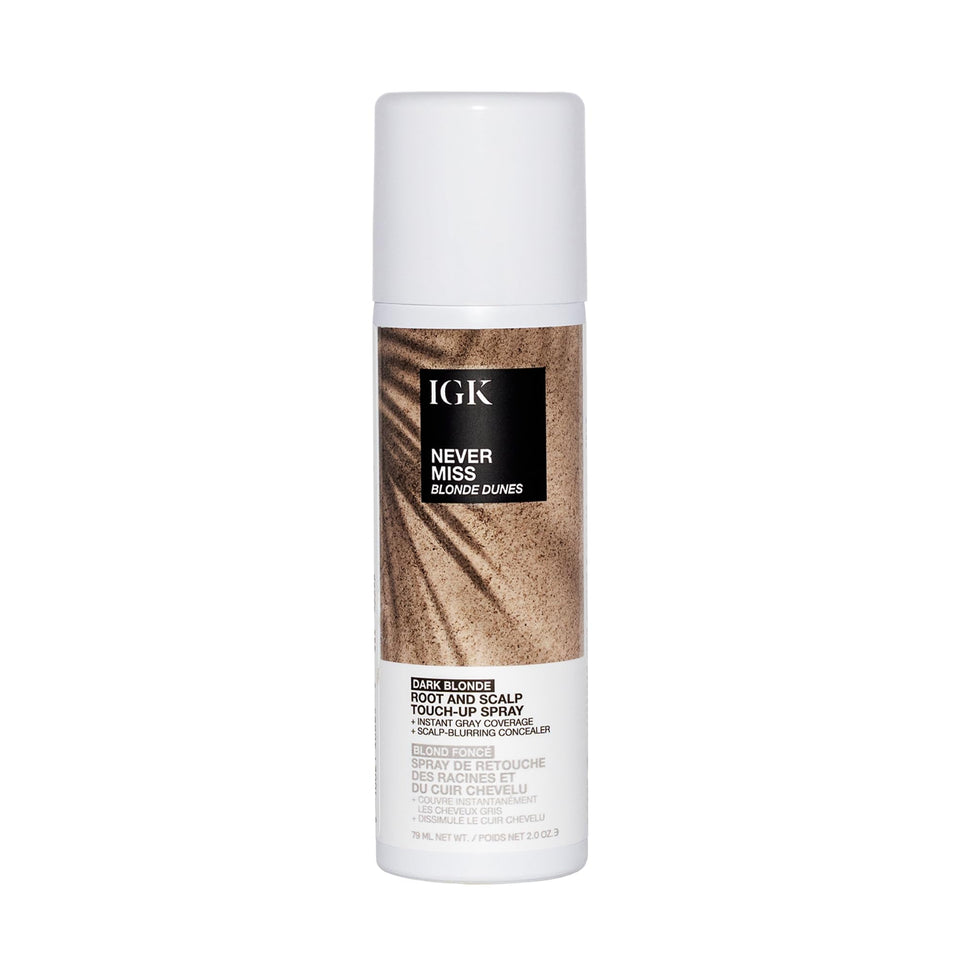 IGK front packaging showing dark blonde shade and product benefit of instant coverage