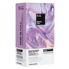IGK front packaging showing treatment and glossy finish benefit