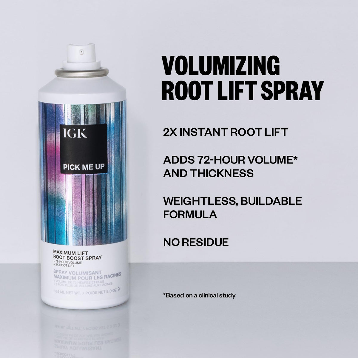 IGK Pick Me Up nozzle detail demonstrating targeted root spray application benefit