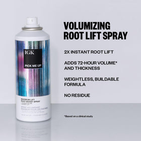 IGK Pick Me Up nozzle detail demonstrating targeted root spray application benefit