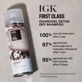IGK product label details displaying ingredients and vegan, talc-free benefits