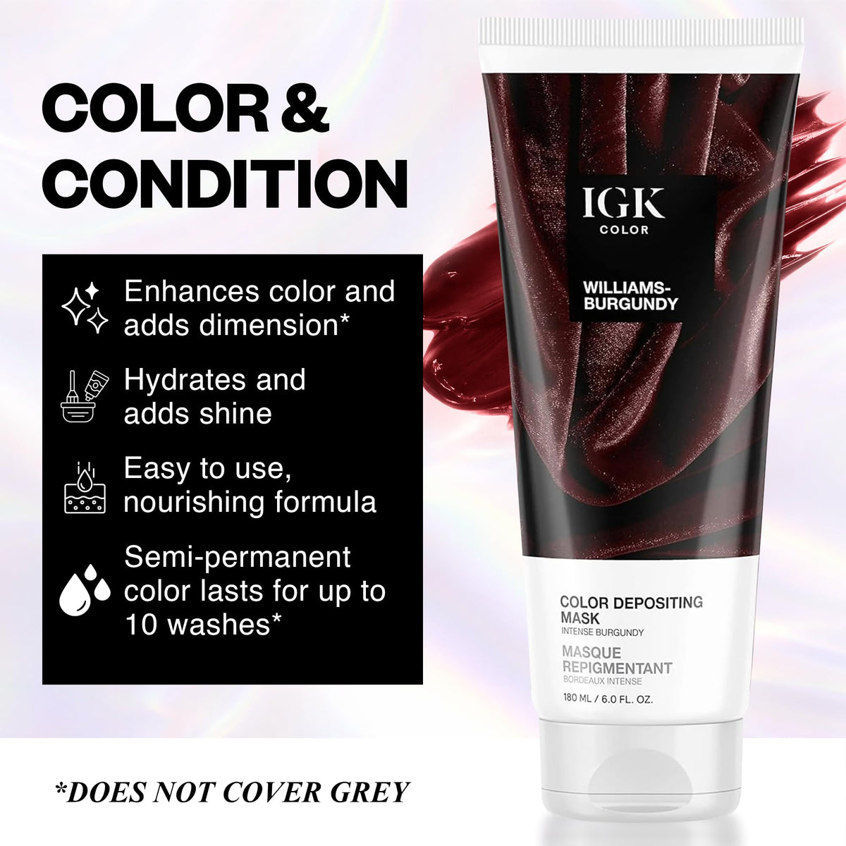 IGK Williams Burgundy being applied to hair to boost burgundy tone