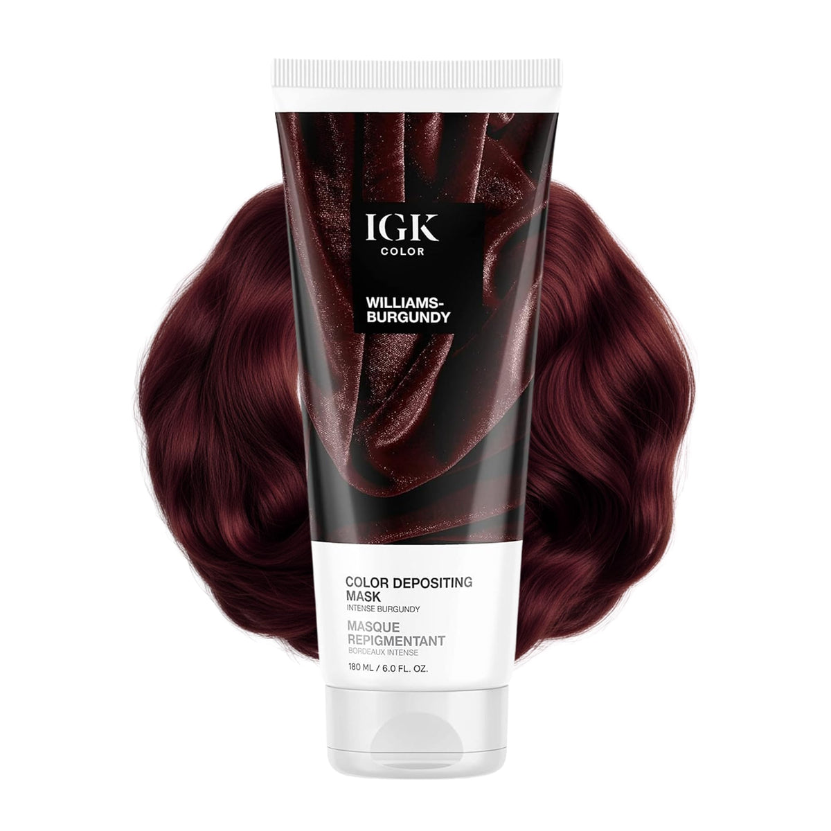 IGK Williams Burgundy front label showing product identity and benefits