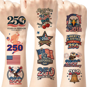 IKFOVF front packaging showing 100 patriotic 250th tattoos for easy party use