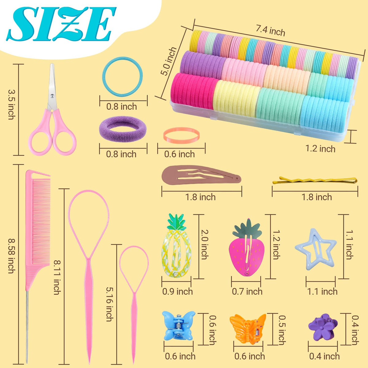 IKOCO closeup of assorted elastic bands, gentle hold for fine hair