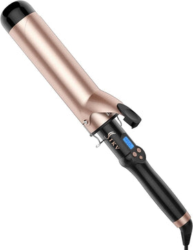 IKV 2-inch curling iron front view showing long barrel and result