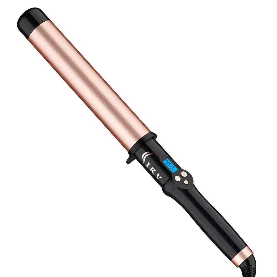 IKV front view of curling wand showing full tool and safety stand for easy styling