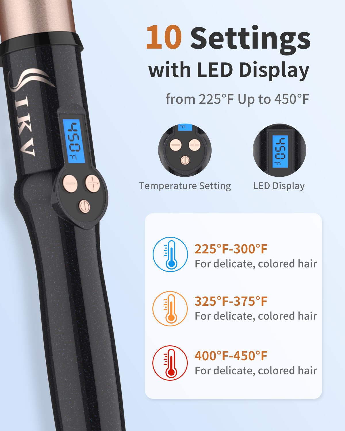 IKV curling wand in use on long hair creating loose, salon-style waves
