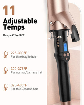 IKV long-barrel curling iron held to show scale and coverage for long hair