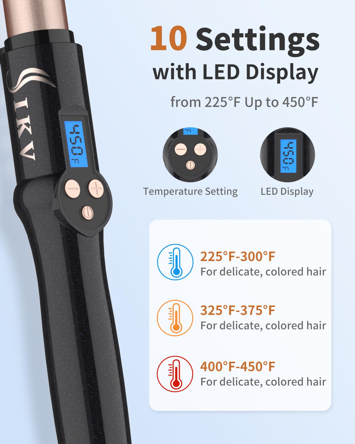 IKV wand next to hairbrush showing scale and travel-friendly compact size