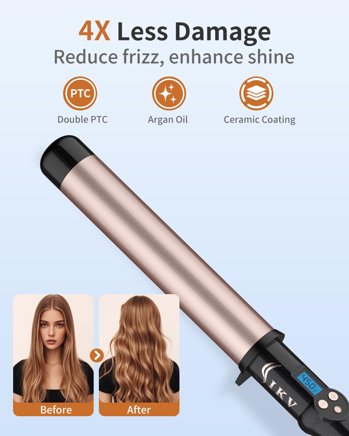 IKV tourmaline ceramic texture close-up reducing frizz and boosting shine