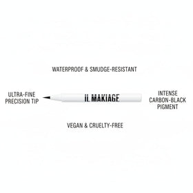 Il Makiage model wearing sharp winged liner showcasing dramatic definition and long-wear finish