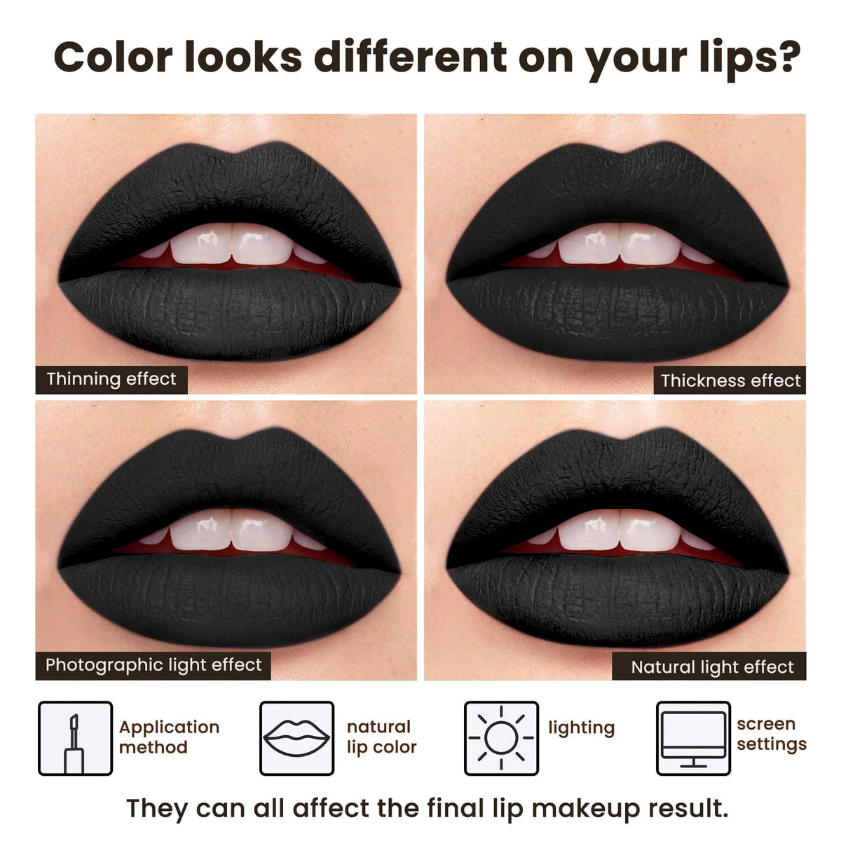 ilembane full-coverage lip swatch showing intense pure black payoff
