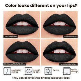ilembane full-coverage lip swatch showing intense pure black payoff