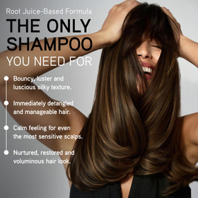 ILES FORMULA shampoo texture being poured showing rich hydration